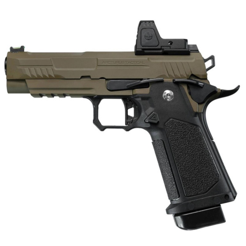 ARCTURUS Vanguard 4.3 Hi-Capa GBB Airsoft Pistol w/ Optics Ready Slide & ARS-1 Red Dot Combo, Black/Tan
