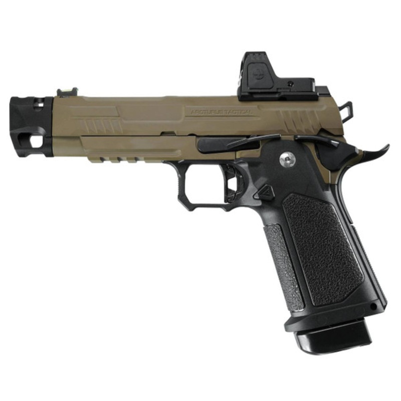 ARCTURUS Vanguard 4.3 Hi-Capa GBB Airsoft Pistol w/ Optics Ready Slide & Compensator & ARS-1 Red Dot Combo, Black/Tan