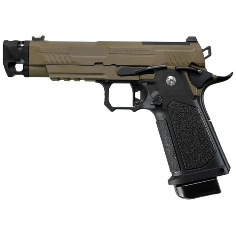 ARCTURUS Vanguard 4.3 Hi-Capa GBB Airsoft Pistol w/ Optics Ready Slide & Compensator, Black/Tan