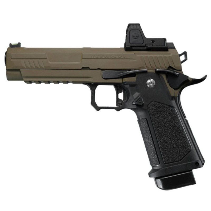 ARCTURUS Vanguard 5 Hi-Capa GBB Airsoft Pistol w/ Optics Ready Slide & ARS-1 Red Dot Combo, Black/Tan