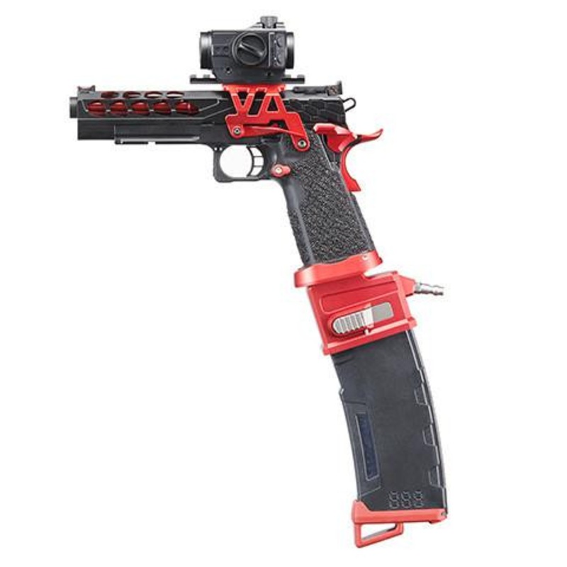Custom Lancer Tactical LAMIA Stryk Hi-Capa 5.1 GBB Airsoft Pistol, Black/Red
