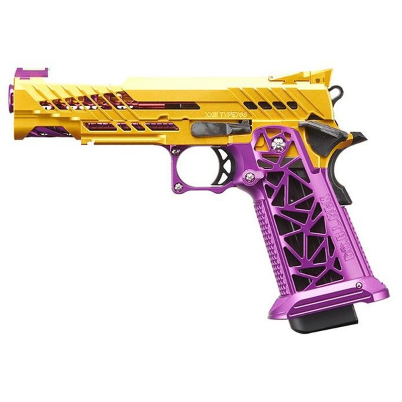 Dr. Black Jester Custom 5.1 Hi-Capa GBB Airsoft Pistol, Purple/Gold