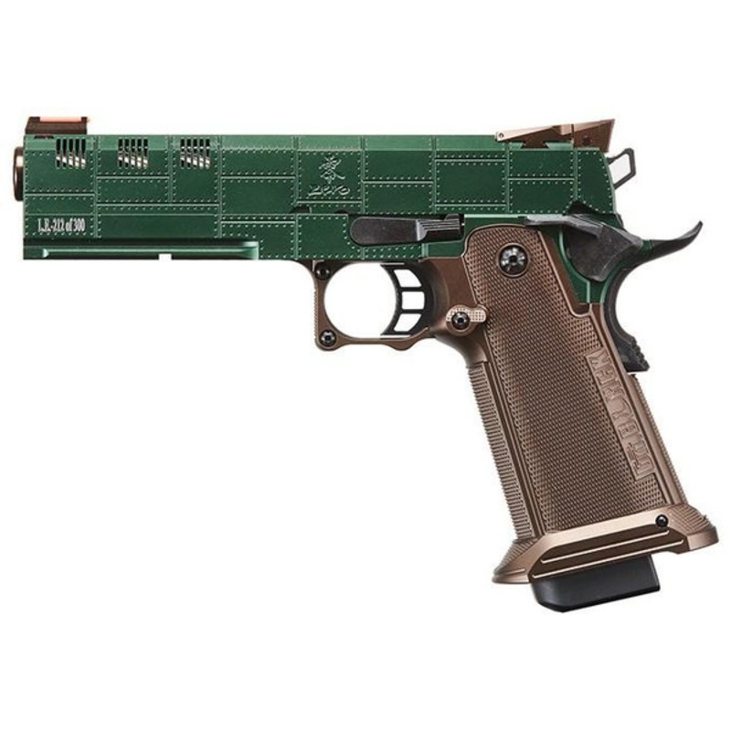 Dr. Black Tomiko Custom 5.1 Hi-Capa GBB Airsoft Pistol, Dark Green/Tan