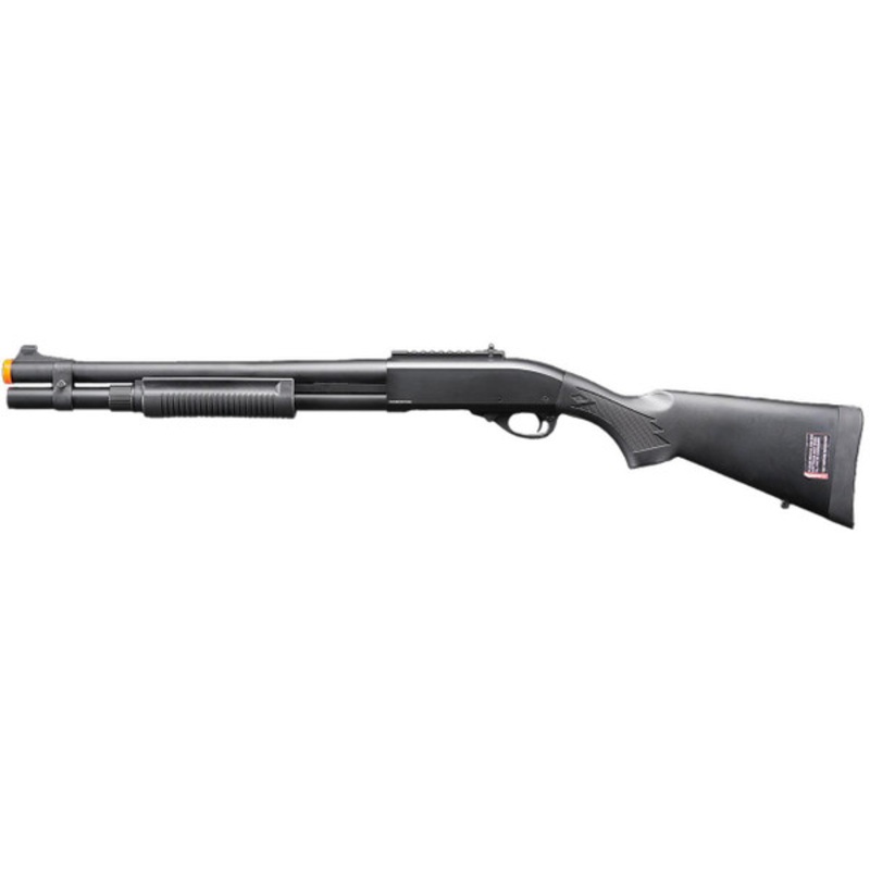 Golden Eagle M870 3/6-Shot Pump Action CO2 Airsoft Shotgun w/ Mock Shell Tube & Ghost Ring Iron Sights, Black