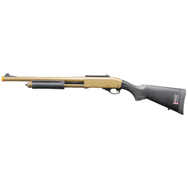 Golden Eagle M8870 3/6-Shot Pump Action CO2 Gas Airsoft Shotgun w/ Ghost Ring Iron Sights, Tan