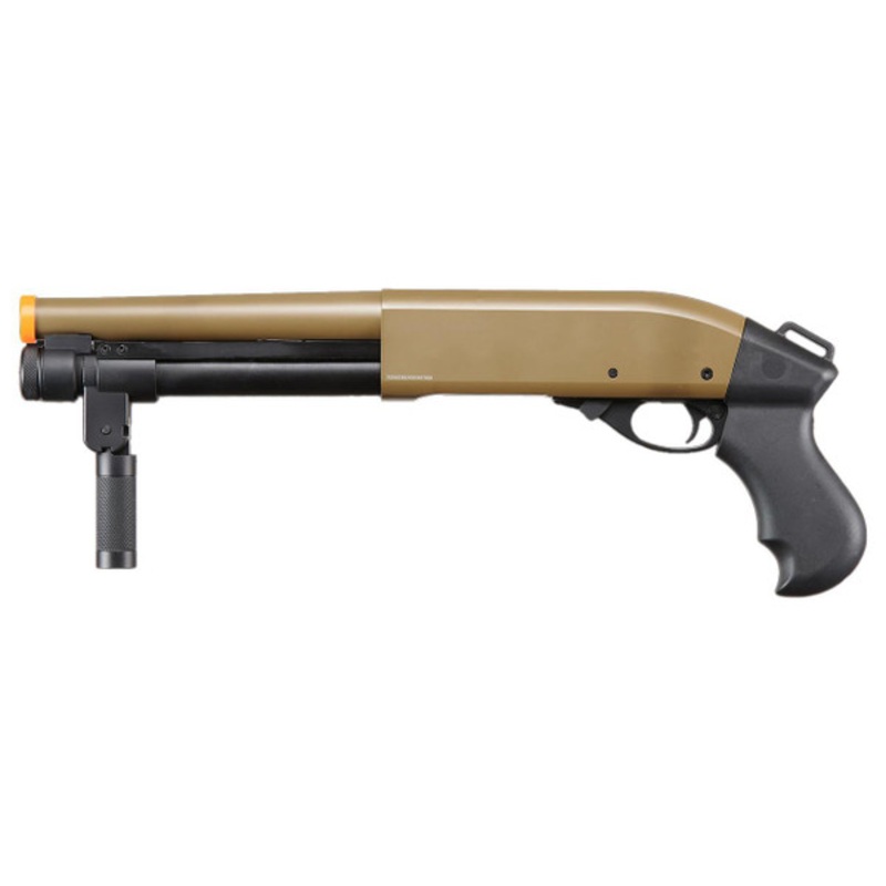 Golden Eagle M8876 3/6-Shot Pump Action Gas Airsoft Sawed-Off Shotgun w/ Forend Handle, Tan