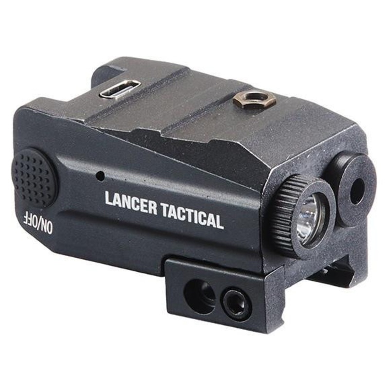 Lancer Tactical Low Profile Picatinny Flashlight w/ Red Laser, Black