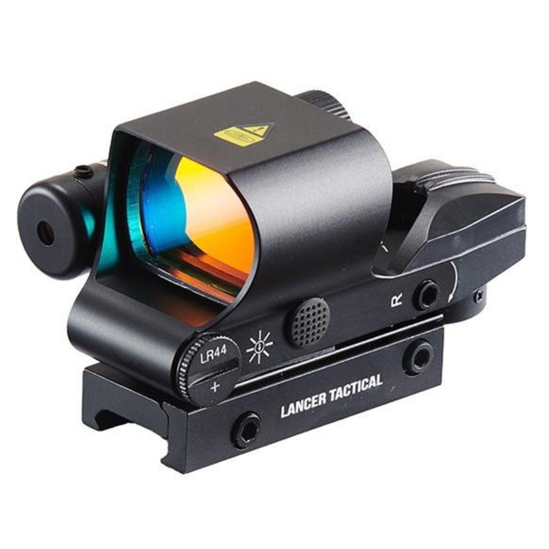 Lancer Tactical Picatinny 4 Reticle Red Dot Reflex Sight w/ Green Laser, Black