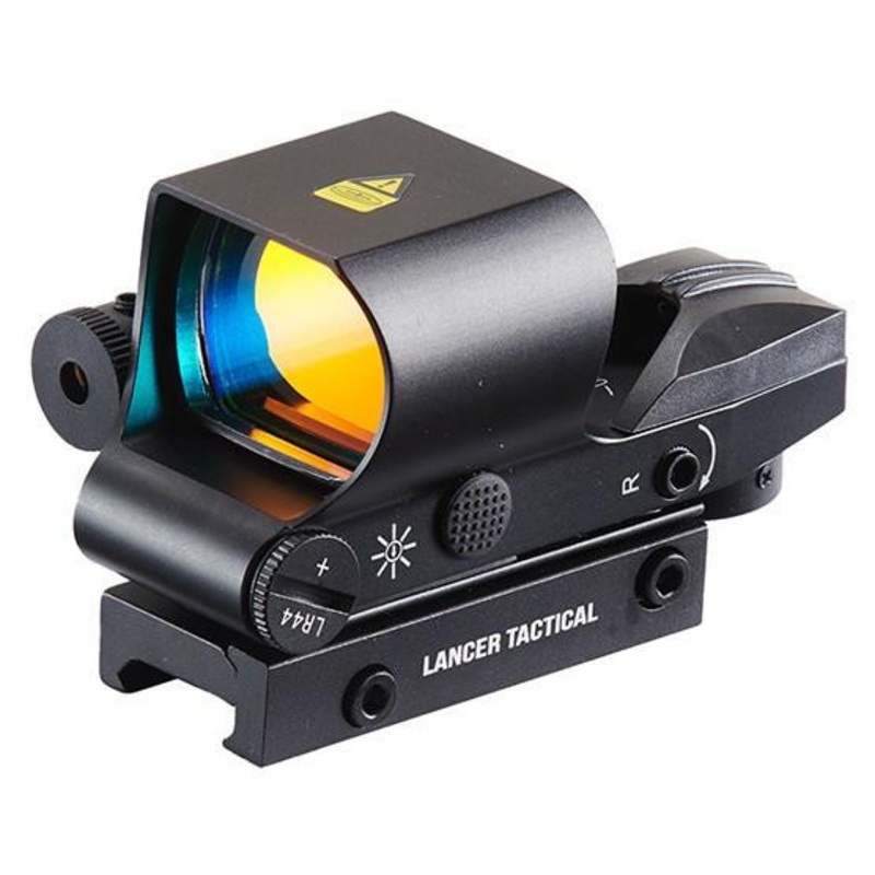 Lancer Tactical Picatinny 4 Reticle Red Dot Reflex Sight w/ Red Laser, Black
