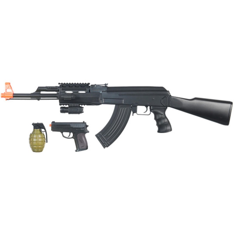CYMA Tactical AK47 AEG Airsoft Rifle Package w/ Plastic Gear, Black