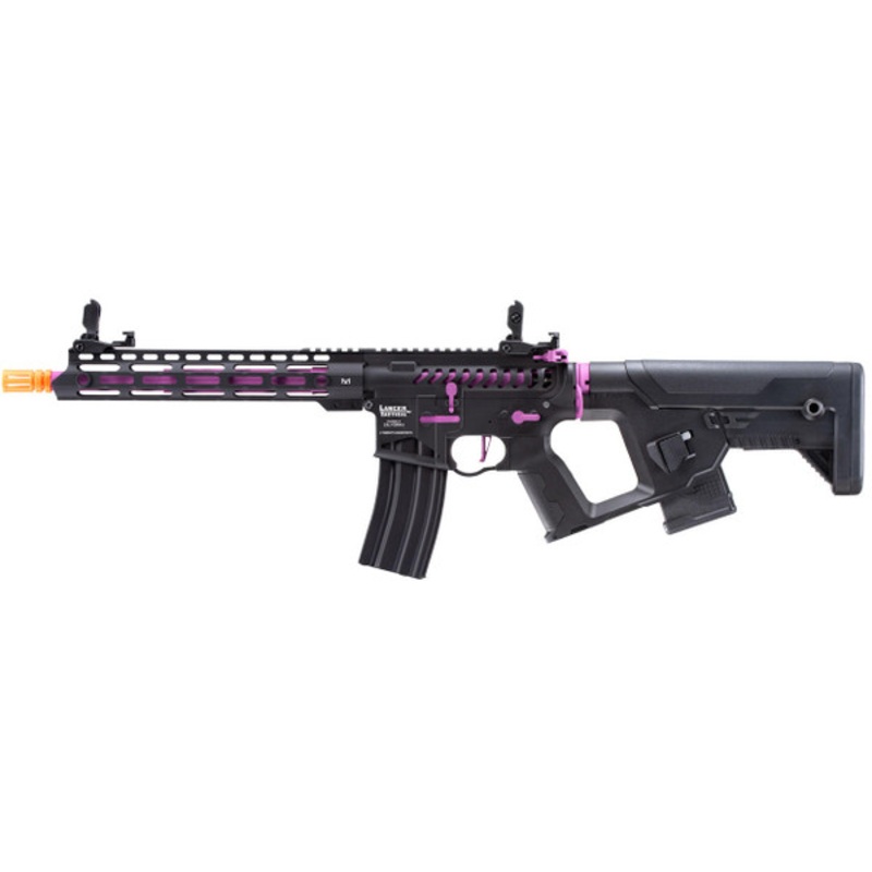 Lancer Tactical Low FPS Enforcer Blackbird Skeleton Airsoft AEG Rifle w/ Alpha Stock, Black/Purple