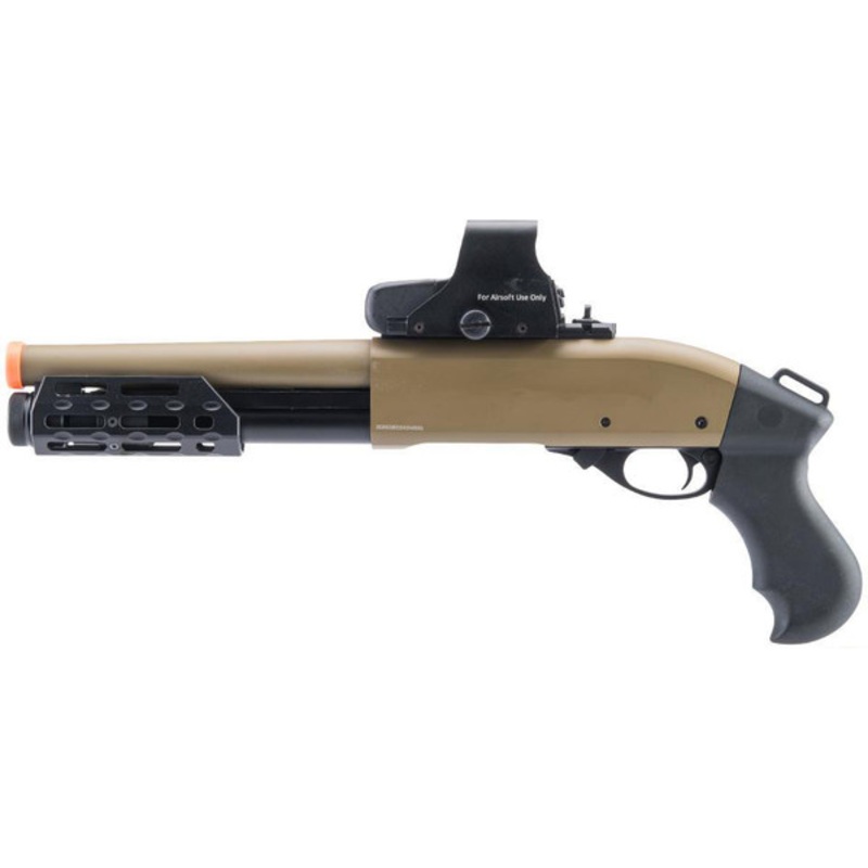 Golden Eagle M870 Gas Powered M-LOK 3/6 Shot Pump Action Airsoft Shotgun, Tan