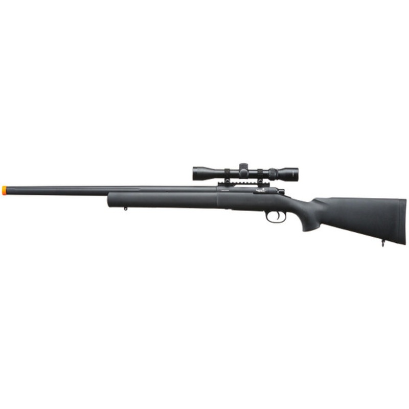 Lancer Tactical High FPS M24 Bolt Action Spring Airsoft Sniper Rifle w/ Scope, Black