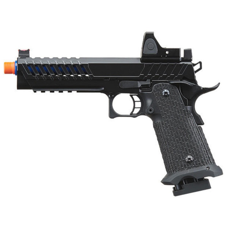 Lancer Tactical Knightshade Hi-Capa Gas Blowback Airsoft Pistol w/ Reflex Red Dot Sight, Black/Blue