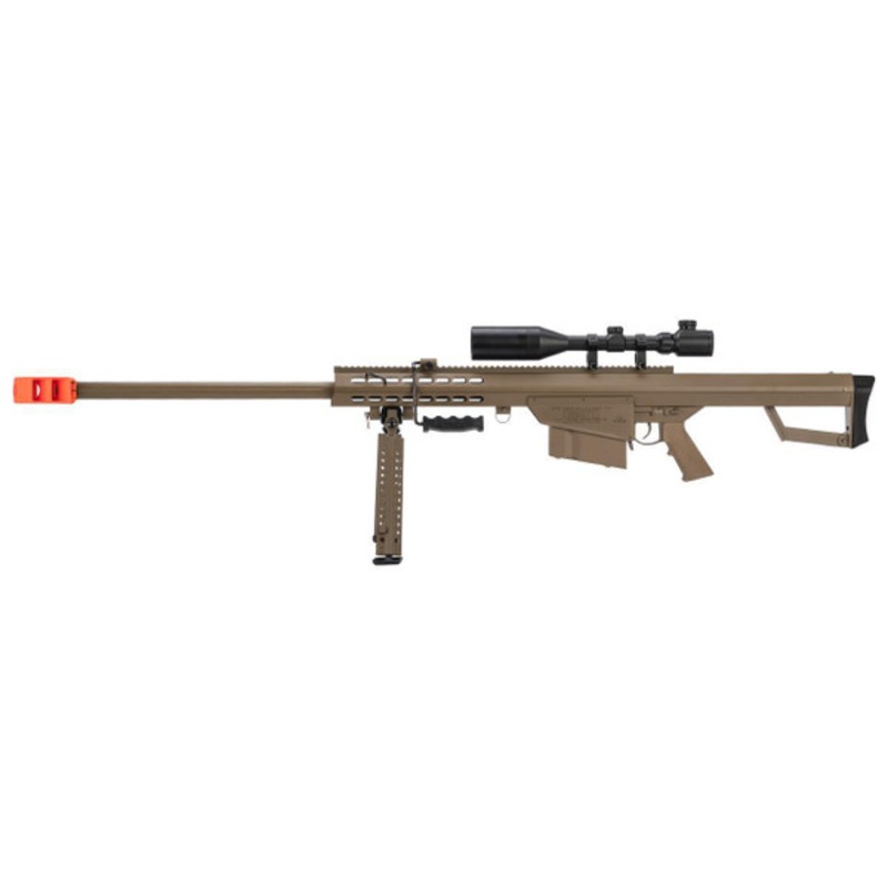 6mmProShop Barrett Licensed M82A1 Bolt Action Powered Airsoft Sniper Rifle, Tan