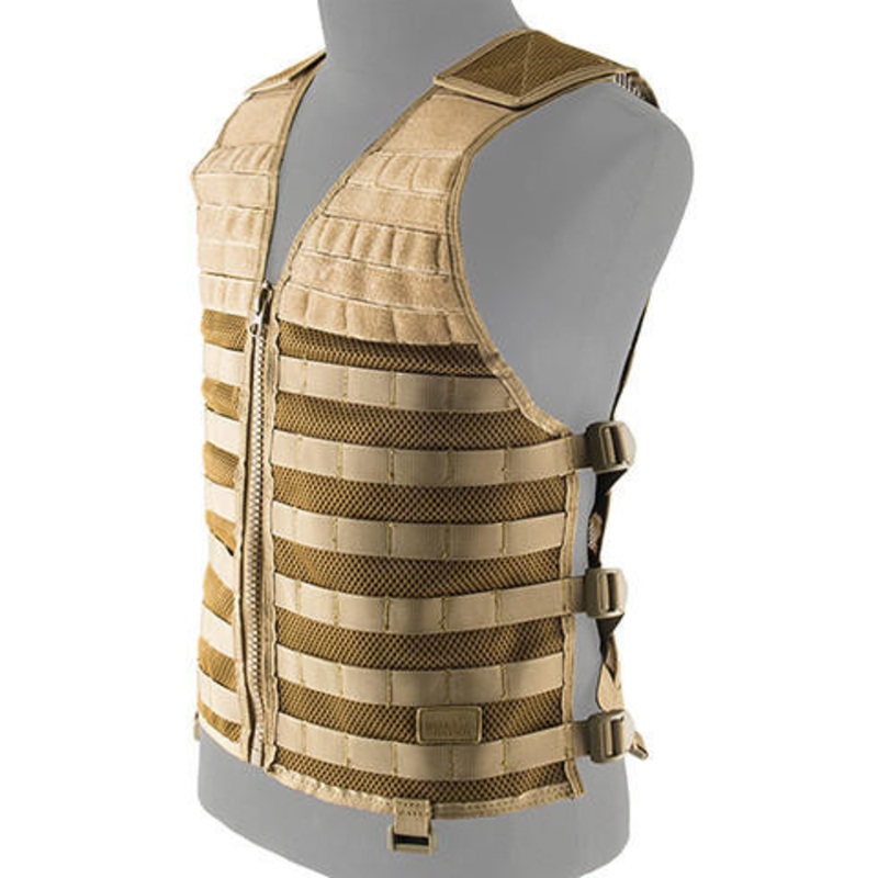 Lancer Tactical Breathable Molle/PALS Adjustable Mesh Vest, Tan
