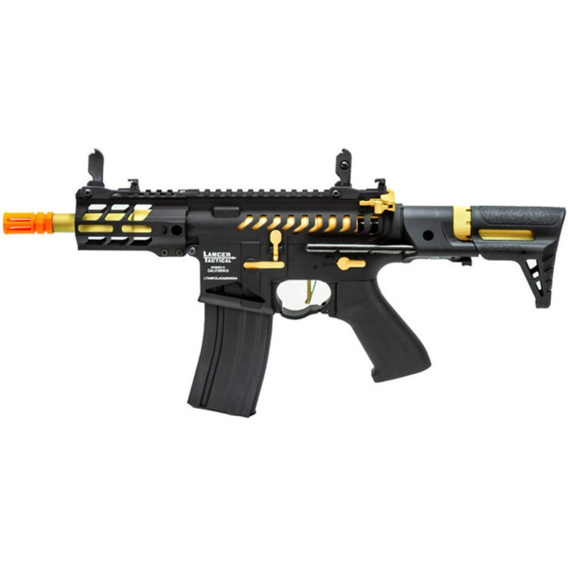 Lancer Tactical Enforcer Gen 2 Battle Hawk 4 PDW Airsoft AEG Rifle, Black/Gold