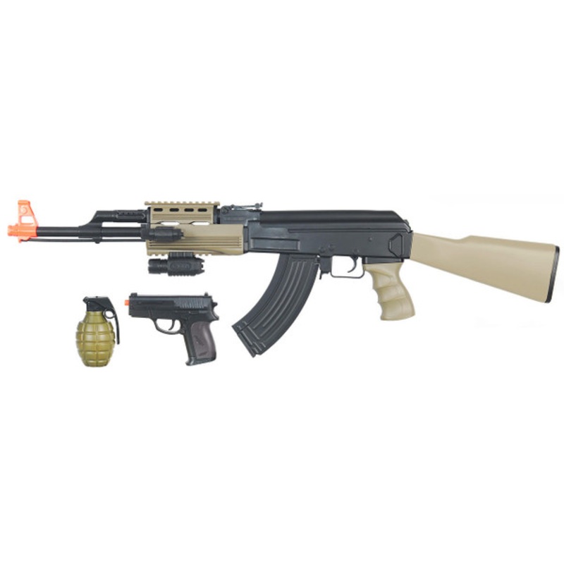 CYMA Tactical AK47 AEG Airsoft Rifle Package w/ Plastic Gear, Dark Earth/Black