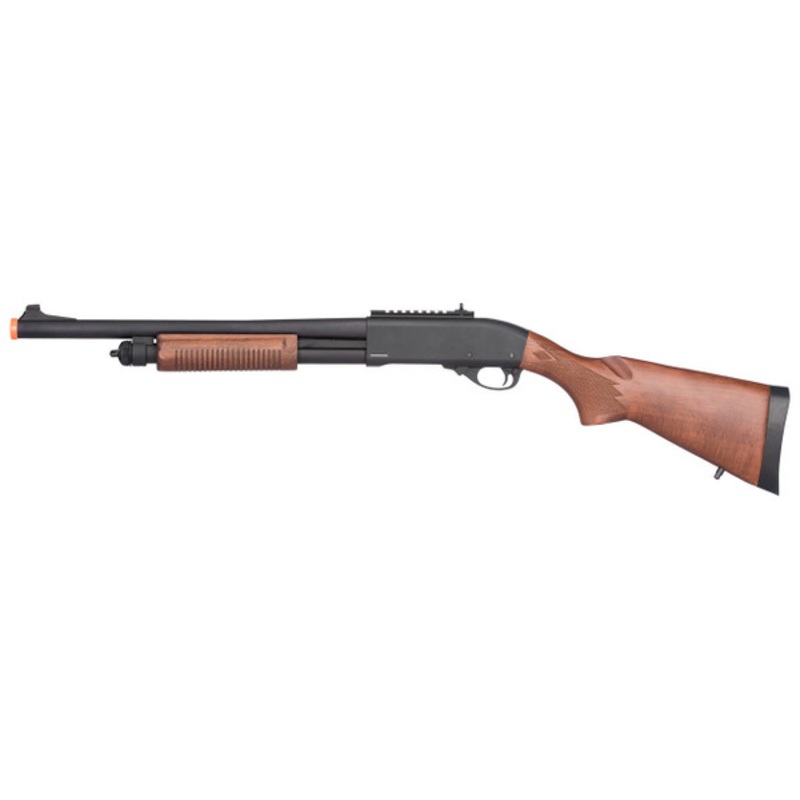 Golden Eagle M870 3/6-Shot Pump Action Gas Powered Airsoft Shotgun, Wood/Black