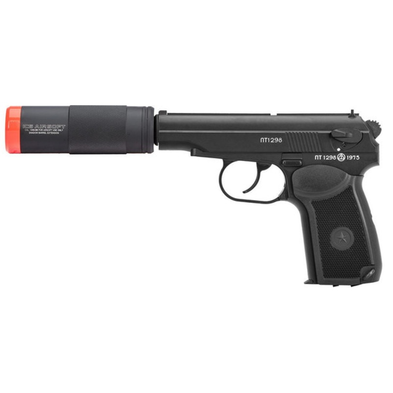 ICS BLE PM2 Makarov CO2 NBB Airsoft Pistol w/ Suppressor, Black