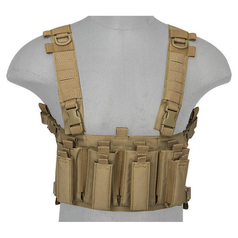 Lancer Tactical 1000D Nylon Quad M4 And Pistol Mag Chest Rig, Tan