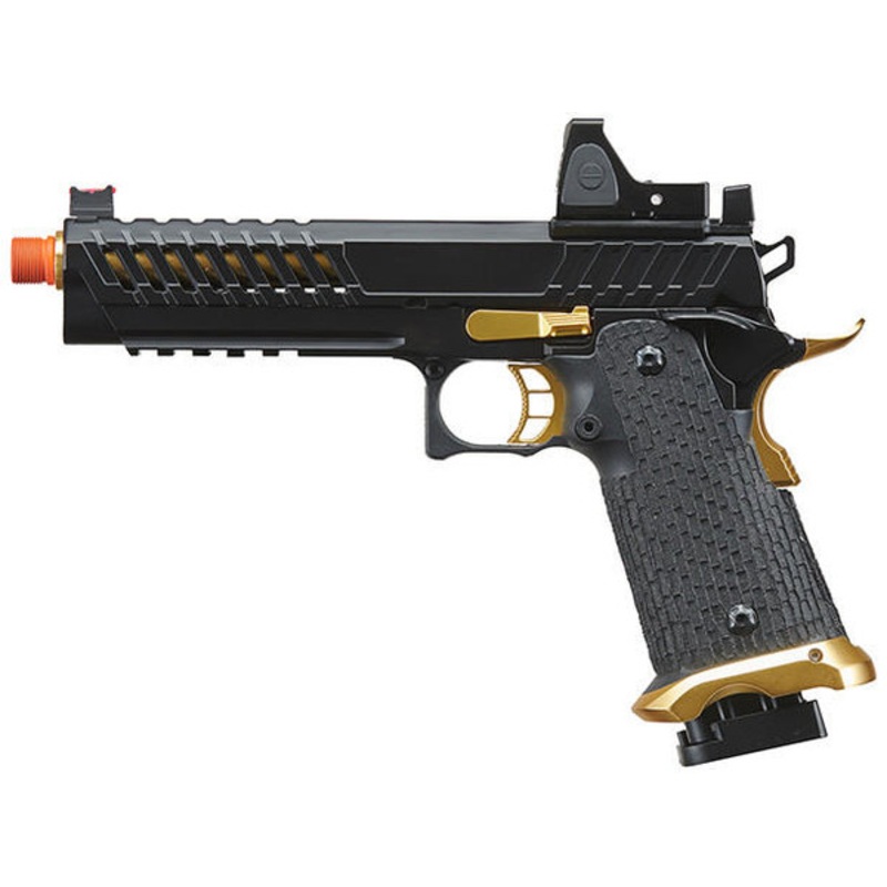 Lancer Tactical Knightshade Hi-Capa Gas Blowback Airsoft Pistol w/ Reflex Red Dot Sight, Black/Gold