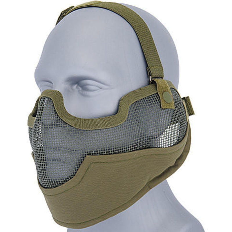 UK Arms Tactical Metal Mesh Half Mask with Ear Protection for Airsoft, OD Green