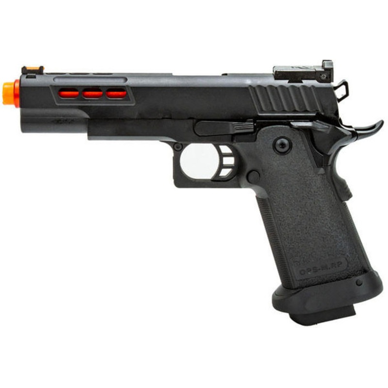 Golden Eagle 3342 OTS .45 Style Hi-Capa GBB Airsoft Pistol w/ Ported Slide, Black/Red