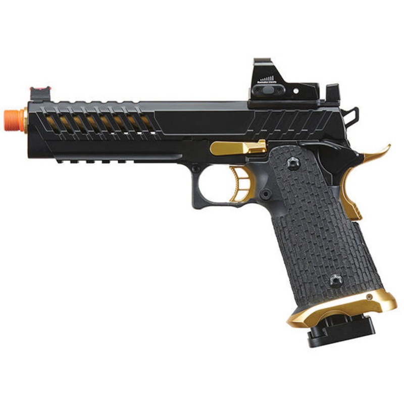 Lancer Tactical Knightshade Hi-Capa Gas Blowback Airsoft Pistol w/ Red Dot Sight, Black/Gold