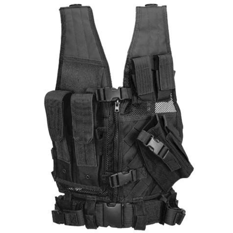 Lancer Tactical Youth Size Cross Draw Vest w/ Holster, Black