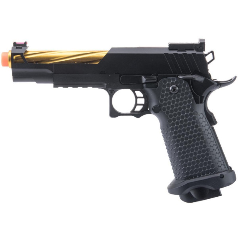 Matrix x Golden Eagle Full Metal Mod-12 OTS .45 Style Tactical Hi-CAPA GBB Airsoft Pistol w/ Carrying Case, Black/Gold