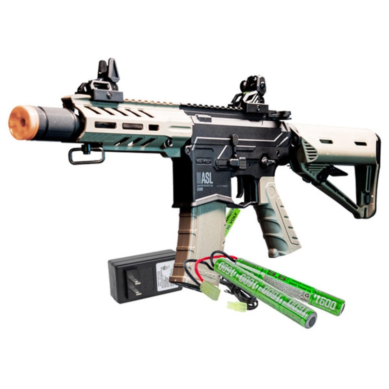 Valken ASL ECHO AEG Airsoft Gun w/ Battery & Charger Combo, Black/Tan