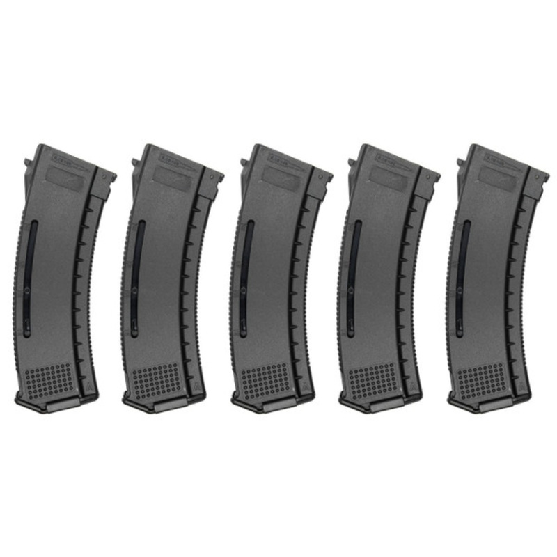 Arcturus Tactical AKM/AK74/AK12 Series 30/130rd Mid-Cap Airsoft Magazine, 5 Pack, Black