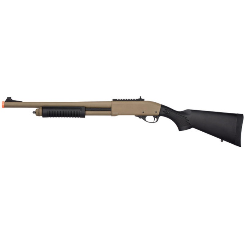 Golden Eagle M870 3/6-Shot Pump Action Gas Powered Airsoft Shotgun, Tan/Black