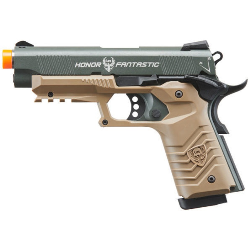 HFC Classic .45 Style Series Metal Green Gas Blowback Airsoft Pistol, Black/Dark Earth