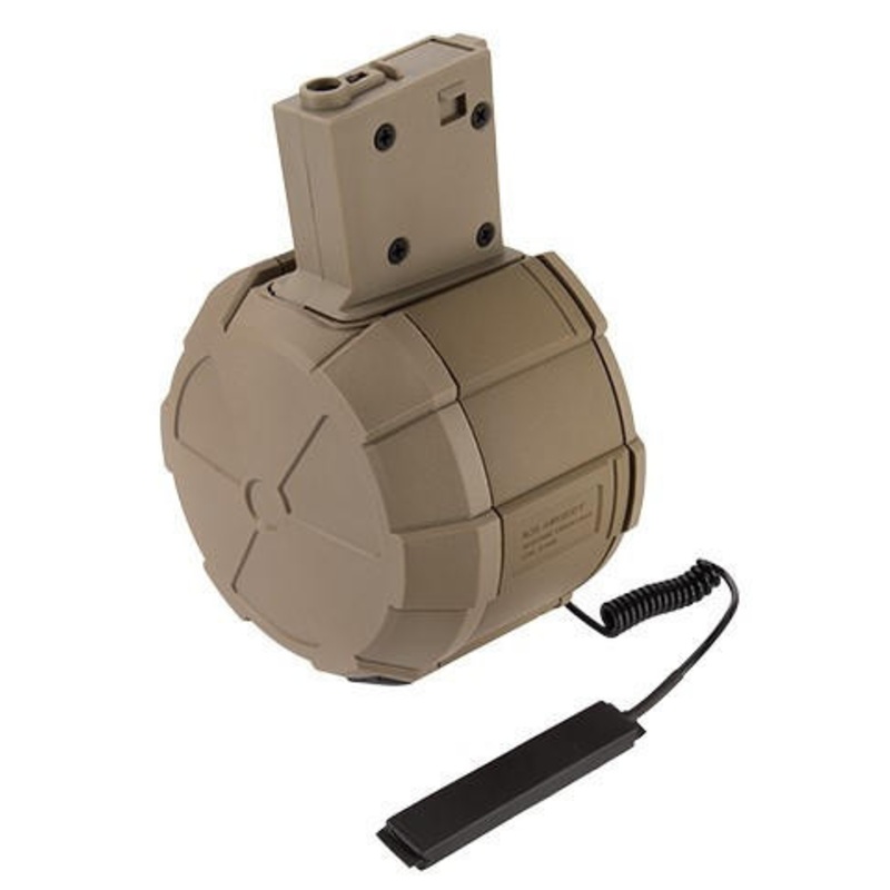 ICS 2000 Round Electric Drum Magazine w/ M4 Adapter, Tan