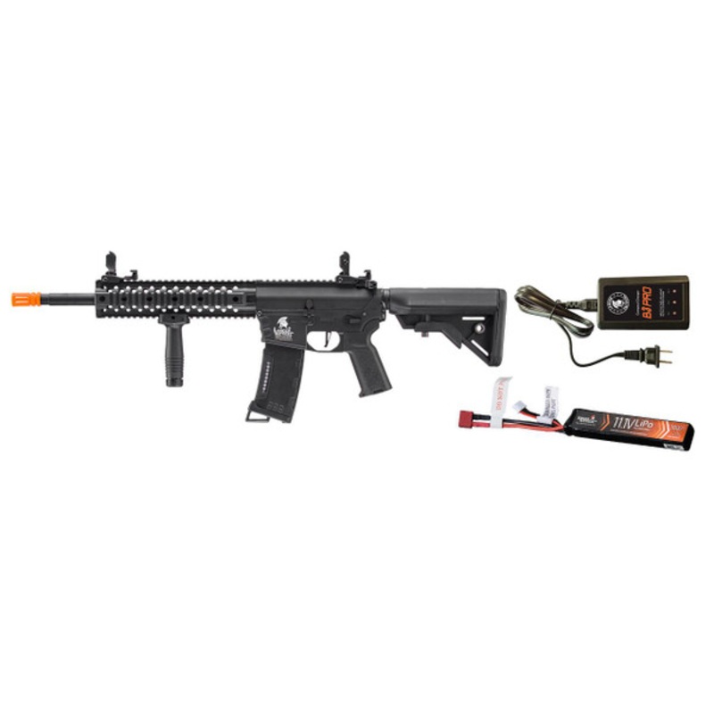 Lancer Tactical Gen 3 10 M4 Evo RIS Airsoft AEG Rifle w/ LiPO Battery/Charger Bundle, Black