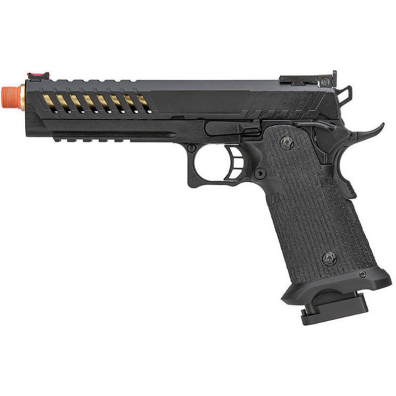 Lancer Tactical Knightshade Gold Barrel Hi-Capa Gas Blowback Airsoft Pistol, Black/Gold