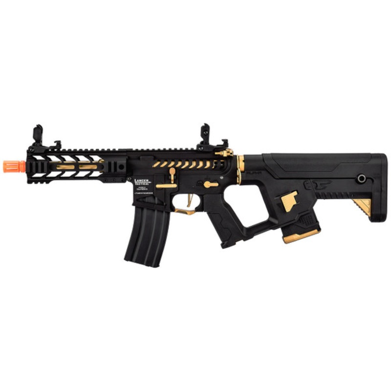 Lancer Tactical Proline Enforcer Battle Hawk 7 Skeleton M4 Airsoft Rifle w/ Alpha Stock, Black/Gold