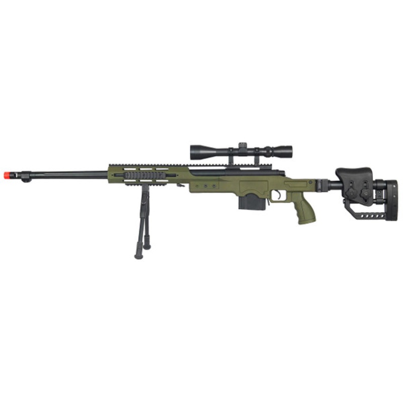 Wellfire MB4411D Bolt Action Airsoft Sniper Rifle w/ Scope & Bipod, OD Green