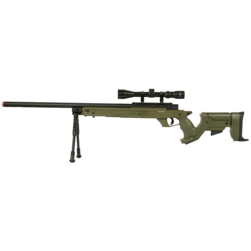 Wellfire SR22 Bolt Action Airsoft Sniper Rifle w/ Scope and Bipod, OD Green