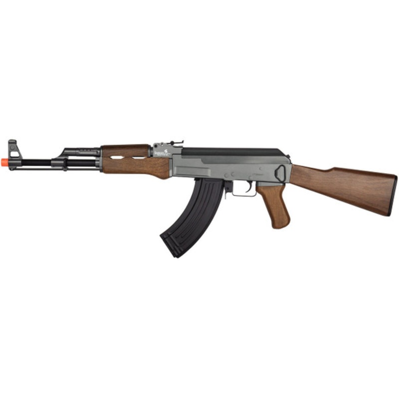 Lancer Tactical AK47 AEG Airsoft Rifle w/ Full Stock, Black/Faux Wood