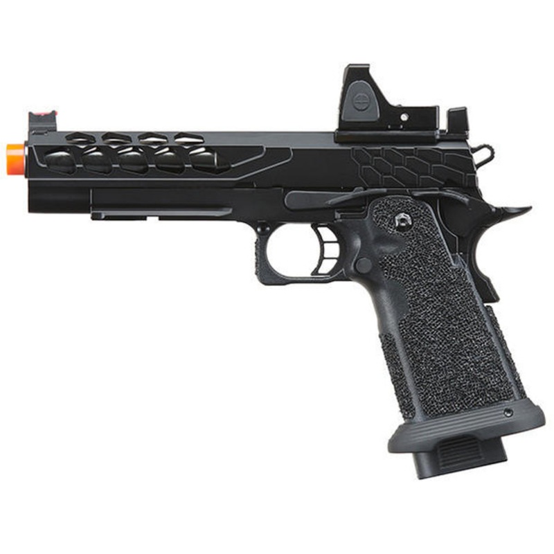 Lancer Tactical Stryk Hi-Capa 5.1 Gas Blowback Airsoft Pistol w/ Reflex Red Dot Sight, Black