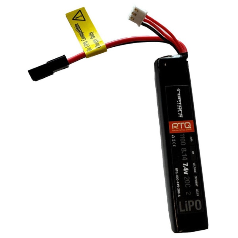 Raptors Airsoft 7.4V 1100 mAh 20C Mini LiPO Battery, Tamiya