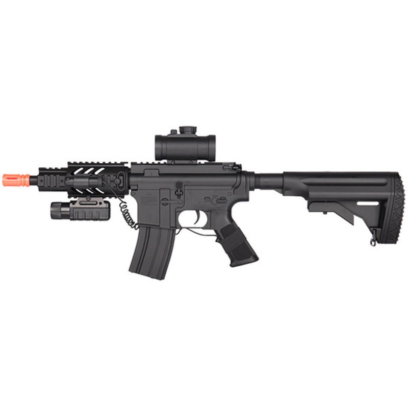 DE M4 CQC Fully Automatic Electric AEG Airsoft Rifle w/ Flashlight & Scope, Black