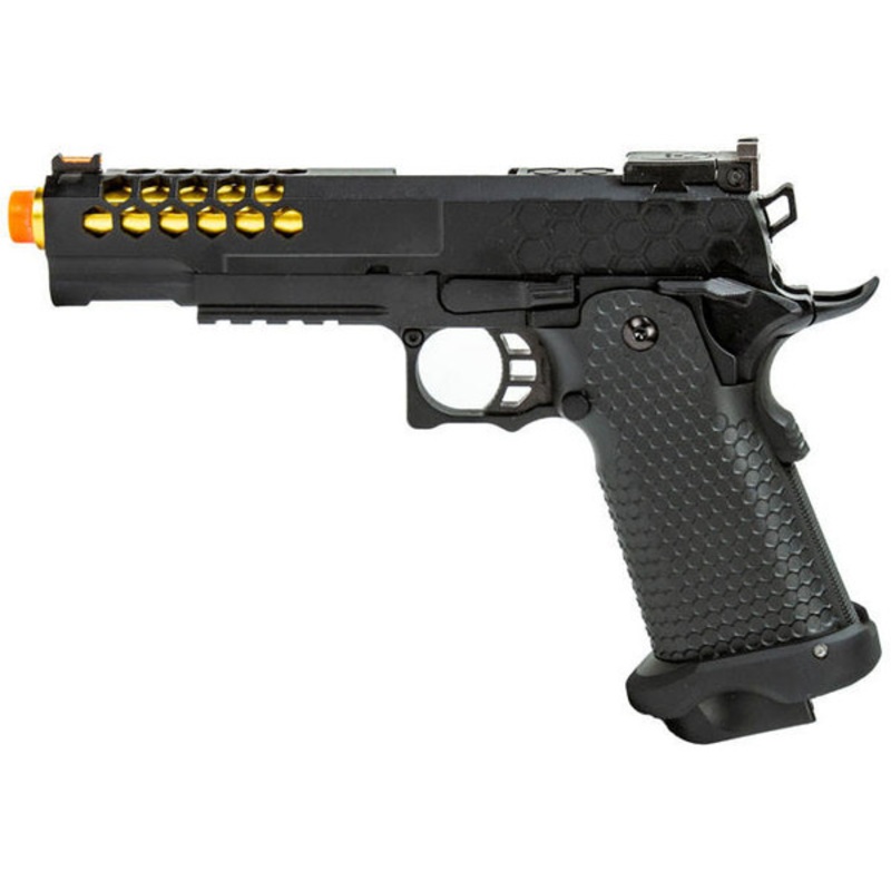 Golden Eagle 3339 OTS .45 Style Hi-Capa GBB Airsoft Pistol w/ Hive Vented Slide, Black/Gold