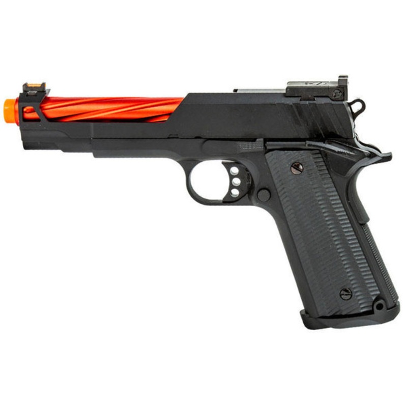 Golden Eagle 3363 1911 GBB Airsoft Pistol w/ Open Slide, Black/Red