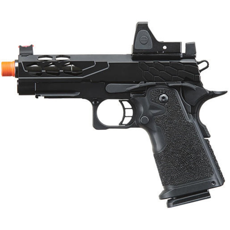 Lancer Tactical Stryk Hi-Capa 4.3 Gas Blowback Airsoft Pistol w/ Reflex Red Dot Sight, Black
