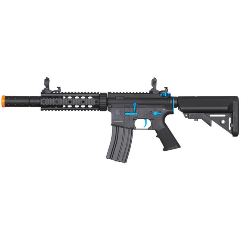 Lancer Tactical Gen 2 M4 SD Carbine Airsoft AEG Rifle with Mock Suppressor, Black/Blue