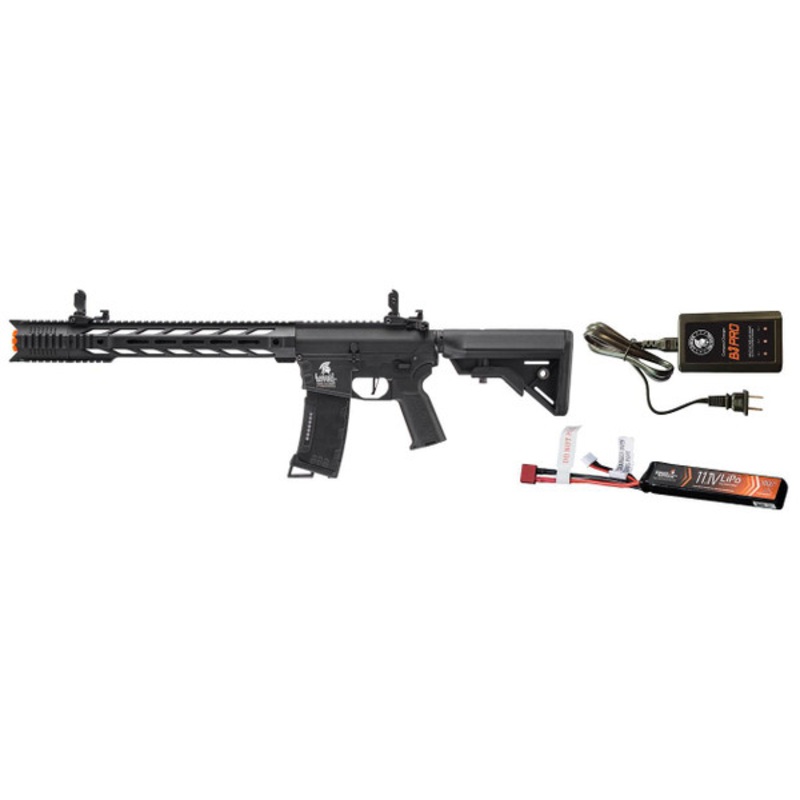 Lancer Tactical Gen 3 M4 SPR Interceptor Airsoft AEG Rifle w/ LiPO Battery/Charger Bundle, Black